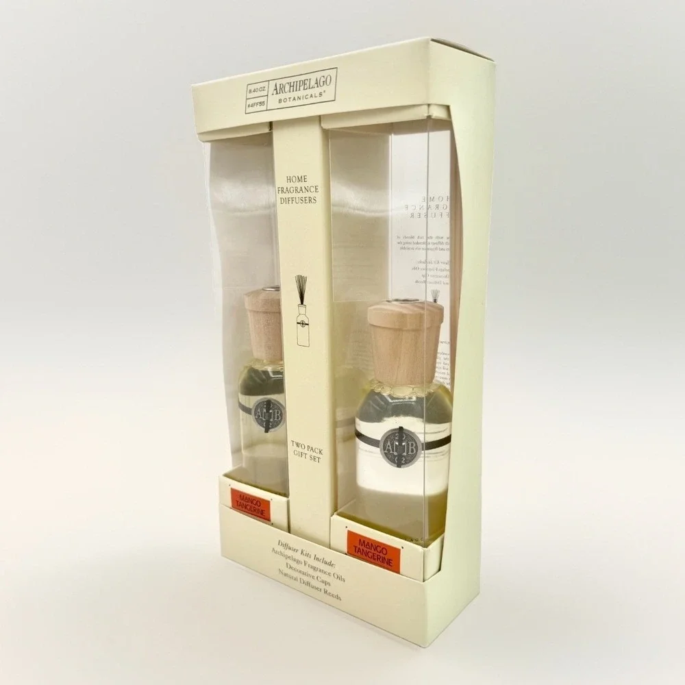 Archipelago Botanicals Mango Tangerine Reed Diffuser Gift Set 2 Pack 8.4 oz New